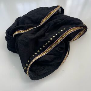 Infinity Scarf Lightweight Black Tribal Aztec Embroidered with Flat back Studs